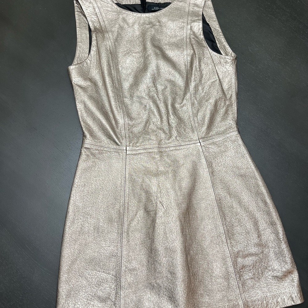 Zara Metallic Silver Sleeveless A-Line Dress